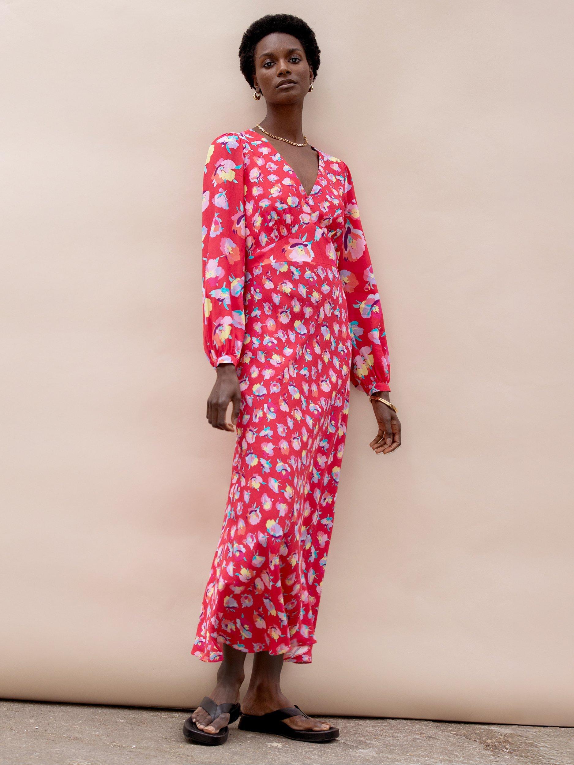 Product image 1 of 6, which shows Ro&Zo Blouson Sleeved Carnation Print Maxi Dress, Pink/Multi, 6