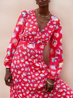 Ro&Zo Blouson Sleeved Carnation Print Maxi Dress, Pink/Multi - view 2, Pink/Multi