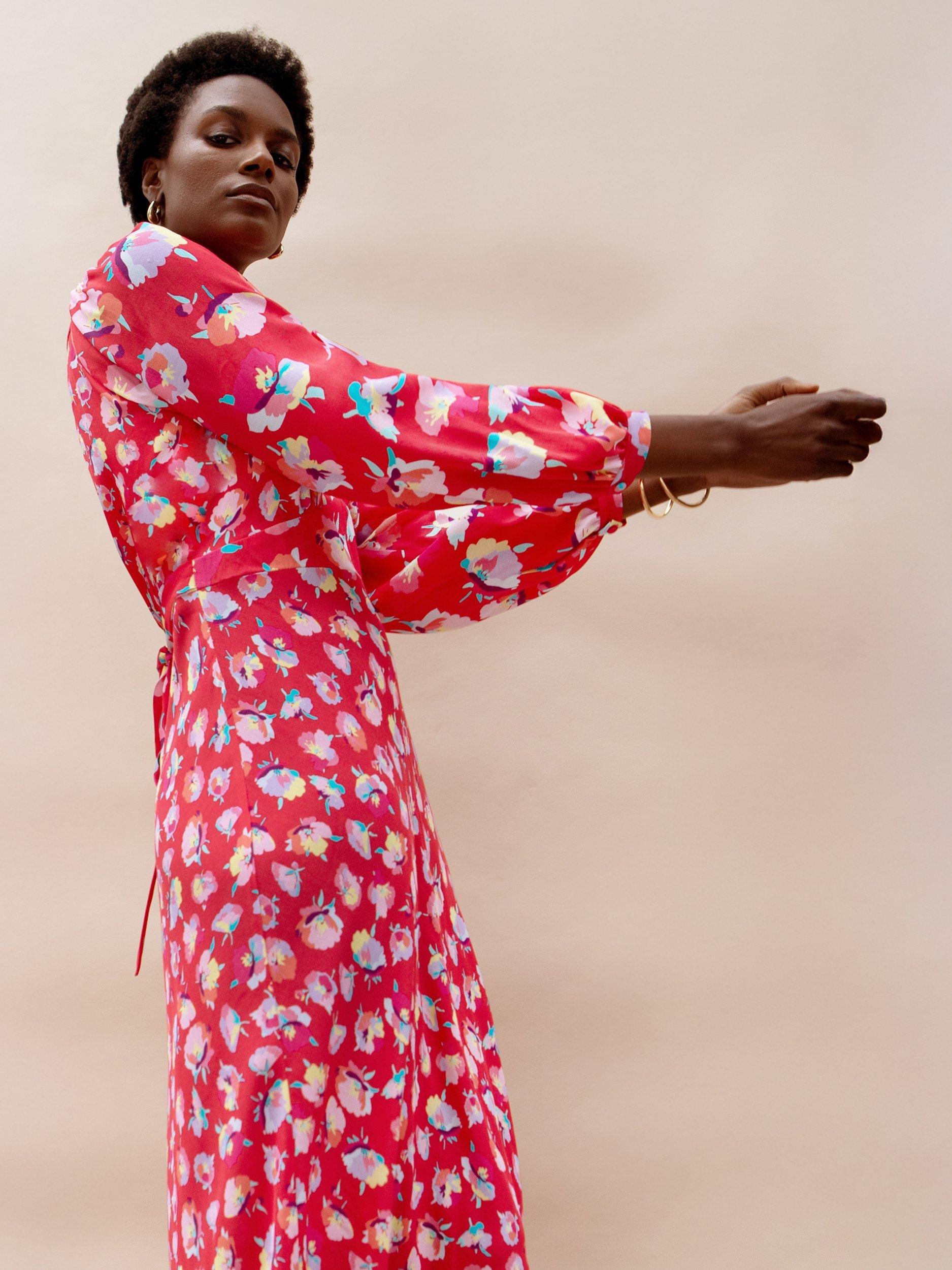 Product image 4 of 6, which shows Ro&Zo Blouson Sleeved Carnation Print Maxi Dress, Pink/Multi, 6