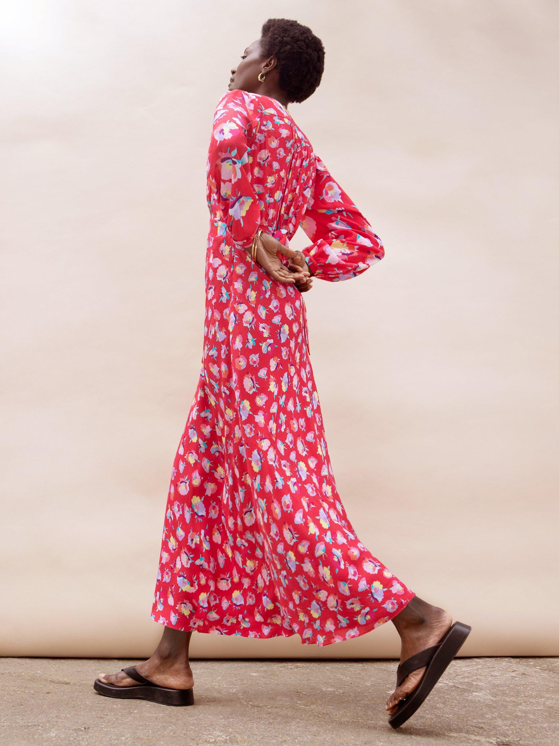 Product image 5 of 6, which shows Ro&Zo Blouson Sleeved Carnation Print Maxi Dress, Pink/Multi, 6