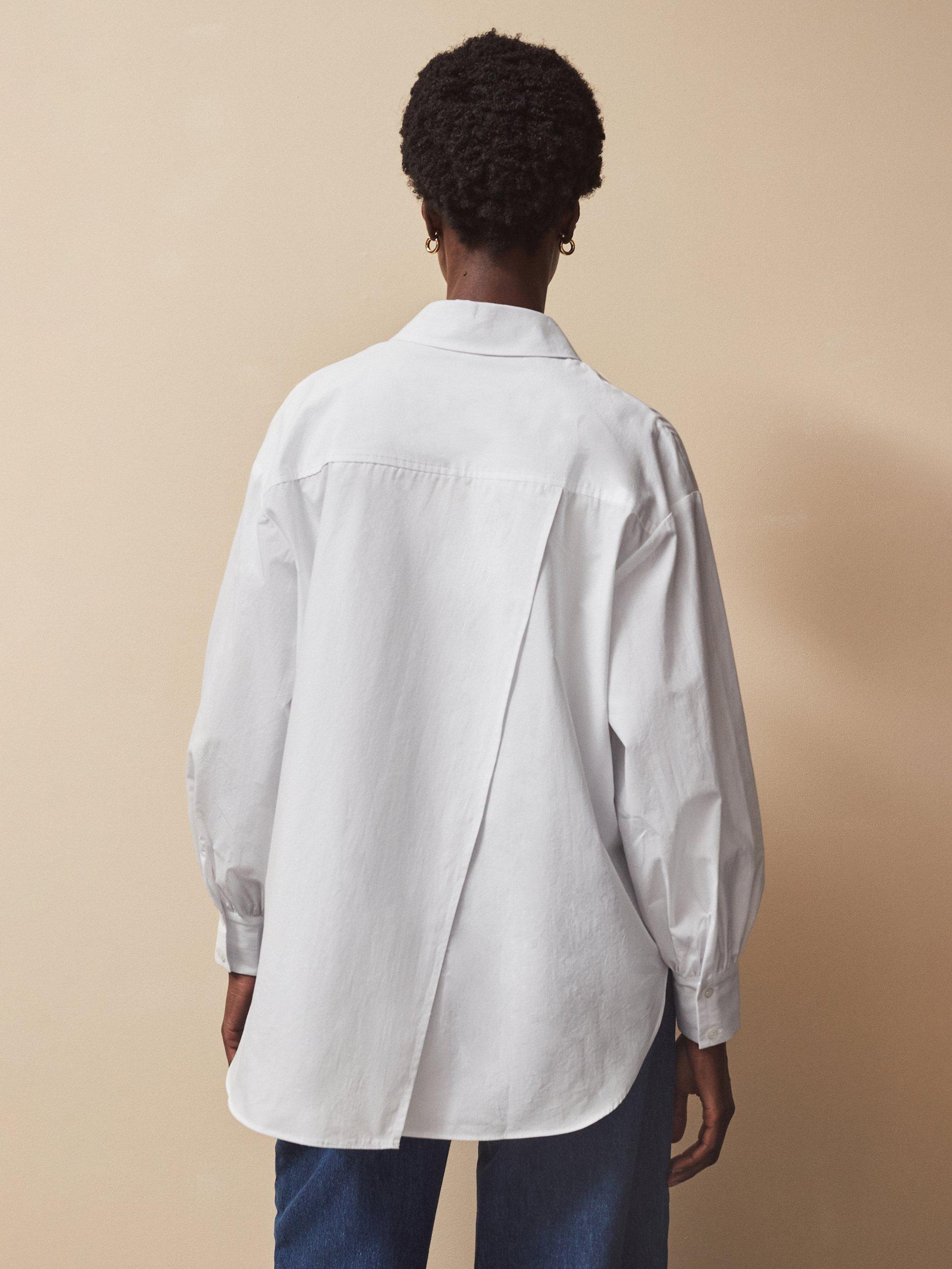 Product image 3 of 6, which shows Ro&Zo Cotton Poplin Split Back Shirt, White, 6