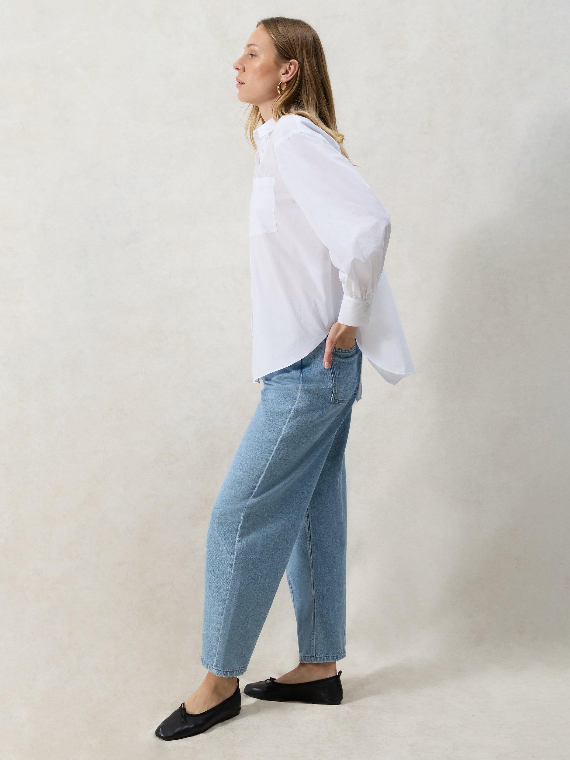 Product image 5 of 6, which shows Ro&Zo Cotton Poplin Split Back Shirt, White, 6