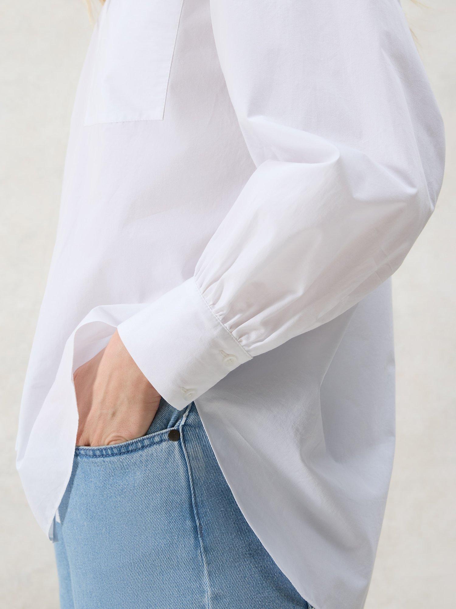 Product image 6 of 6, which shows Ro&Zo Cotton Poplin Split Back Shirt, White, 6