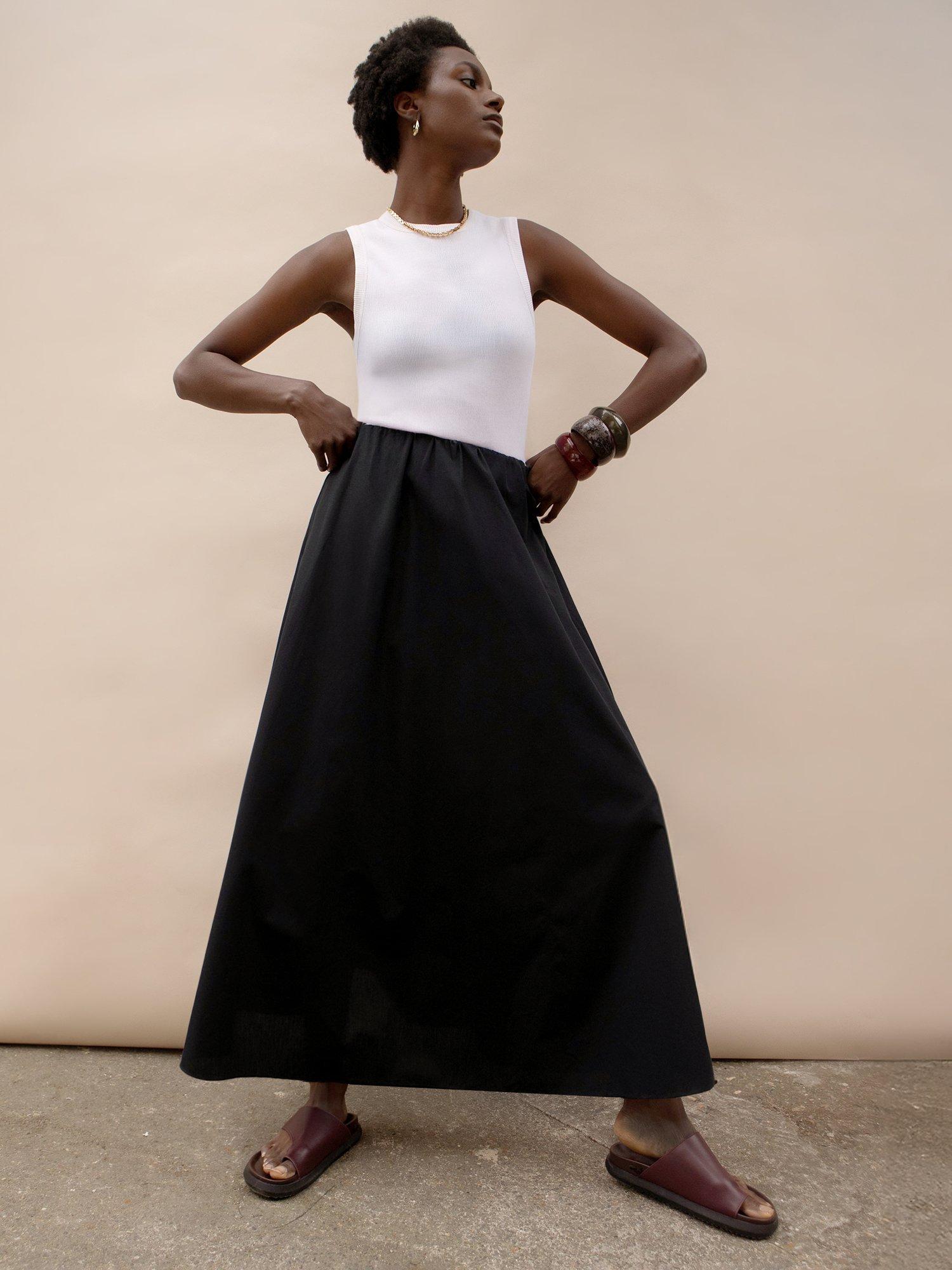 Product image 2 of 6, which shows Ro&Zo Cotton Poplin Maxi Skirt, Black, 6
