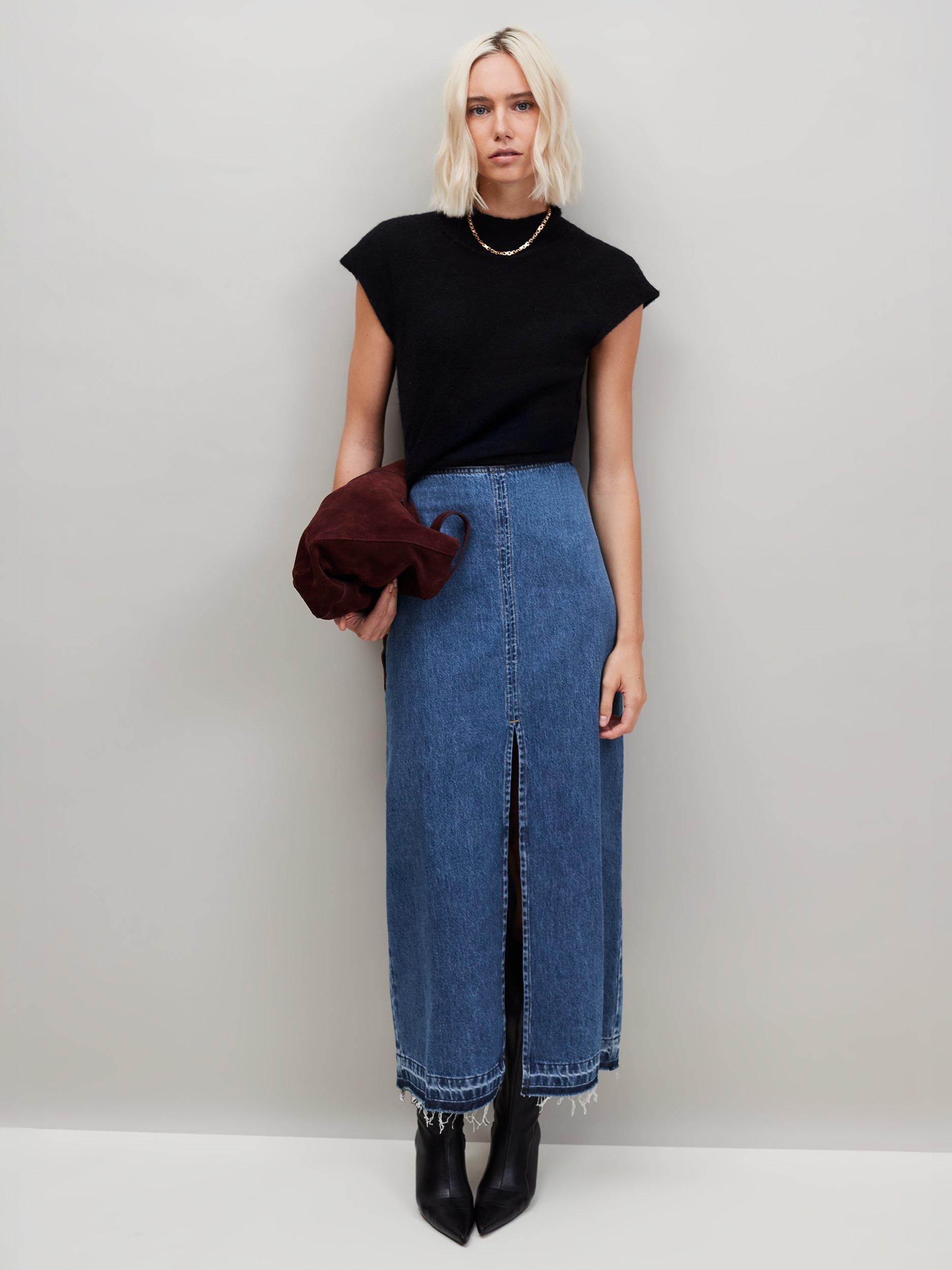 Ro&Zo Split Front Denim Maxi Skirt, Blue