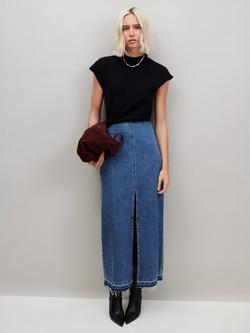 Ro&Zo Split Front Denim Maxi Skirt, Blue, Blue