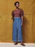 Ro&Zo Split Front Denim Maxi Skirt, Blue