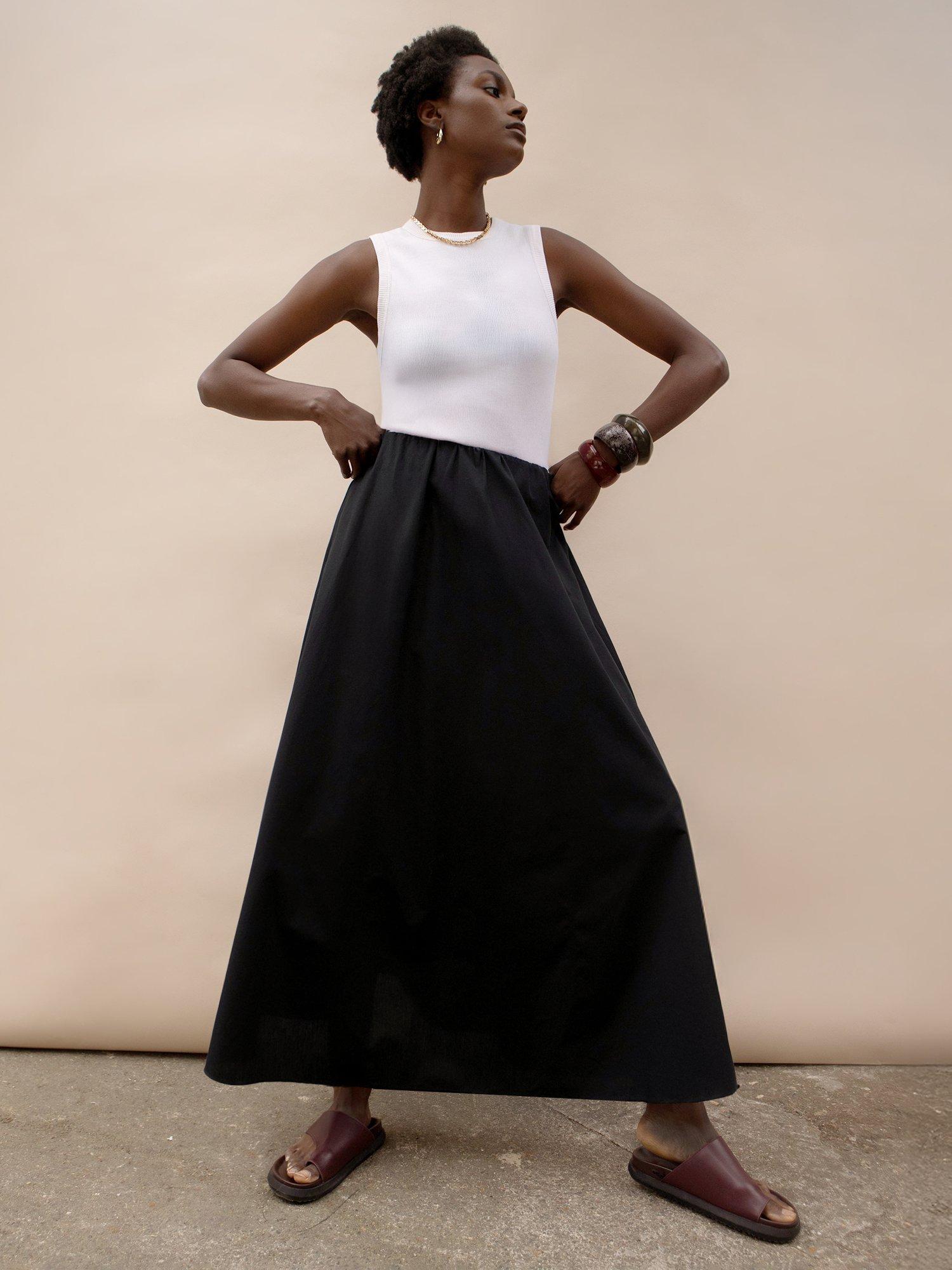 Product image 2 of 6, which shows Ro&Zo Cotton Petite Poplin Skirt, Black, 6Pt