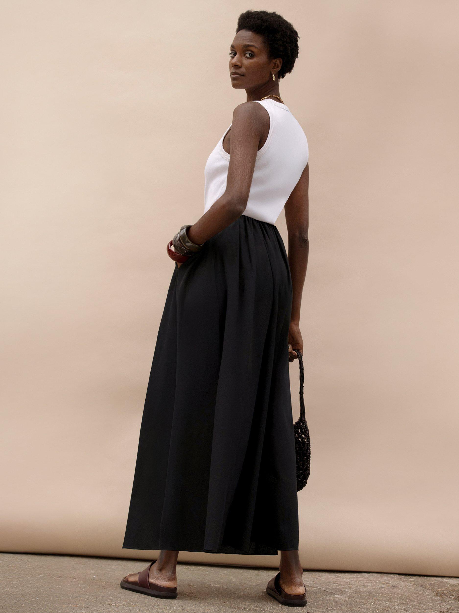 Product image 6 of 6, which shows Ro&Zo Cotton Petite Poplin Skirt, Black, 6Pt