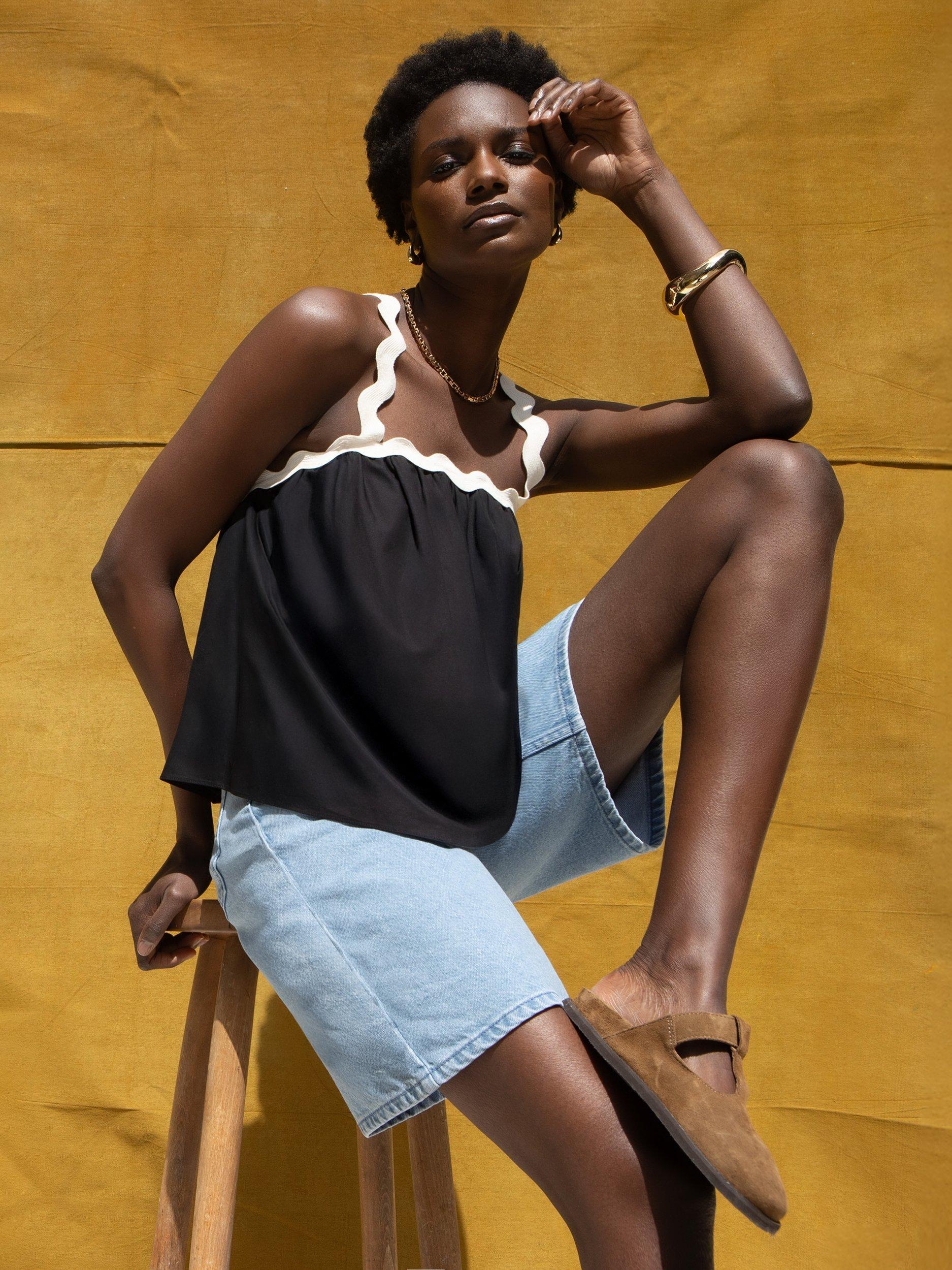 Product image 3 of 5, which shows Ro&Zo Black Contrast Strap Cami Top, Black, 16