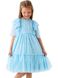 Angel & Rocket Kids' Bow Print Mesh Dress, Blue