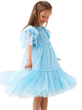 Angel & Rocket Kids' Bow Print Mesh Dress, Blue