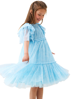 Angel & Rocket Kids' Bow Print Mesh Dress, Blue - view 2, Blue