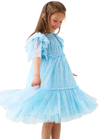 Angel & Rocket Kids' Bow Print Mesh Dress, Blue - view 2, Blue