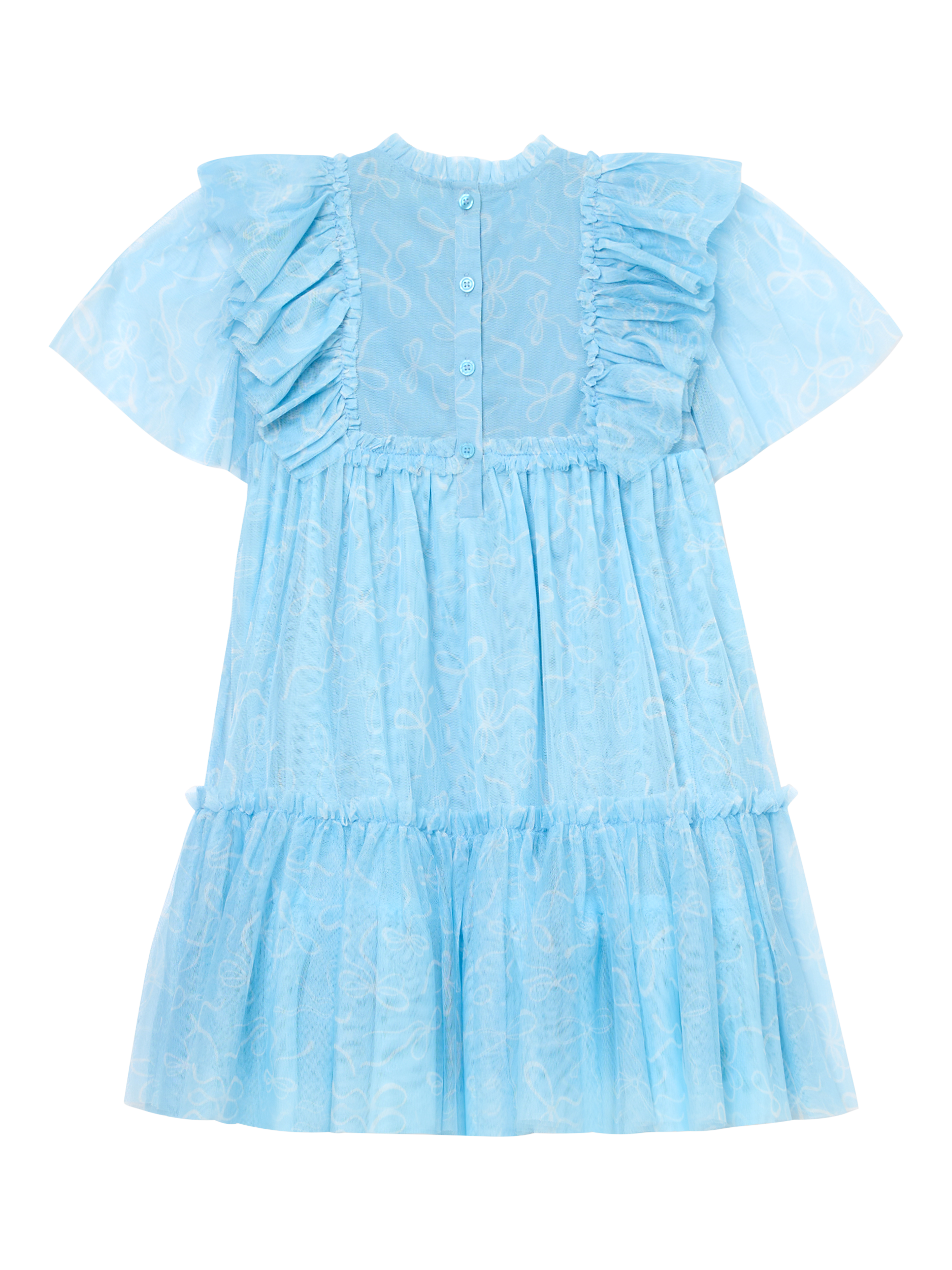 Product image 8 of 10, which shows Angel & Rocket Kids' Bow Print Mesh Dress, Blue, 3 years