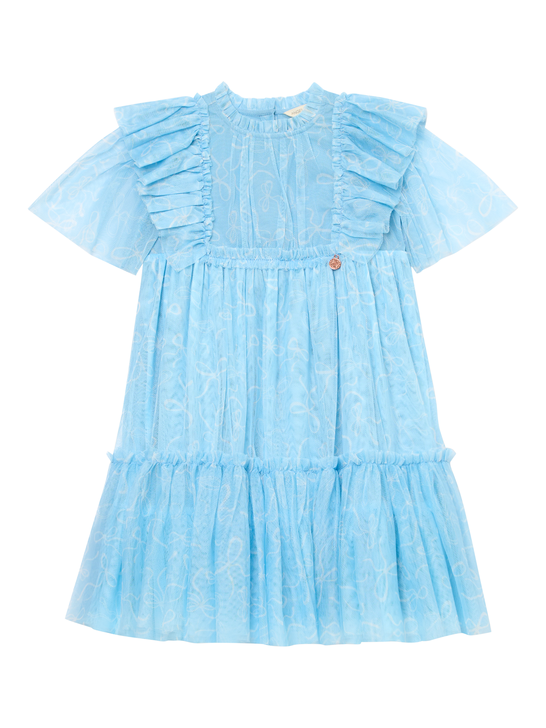 Product image 9 of 10, which shows Angel & Rocket Kids' Bow Print Mesh Dress, Blue, 3 years