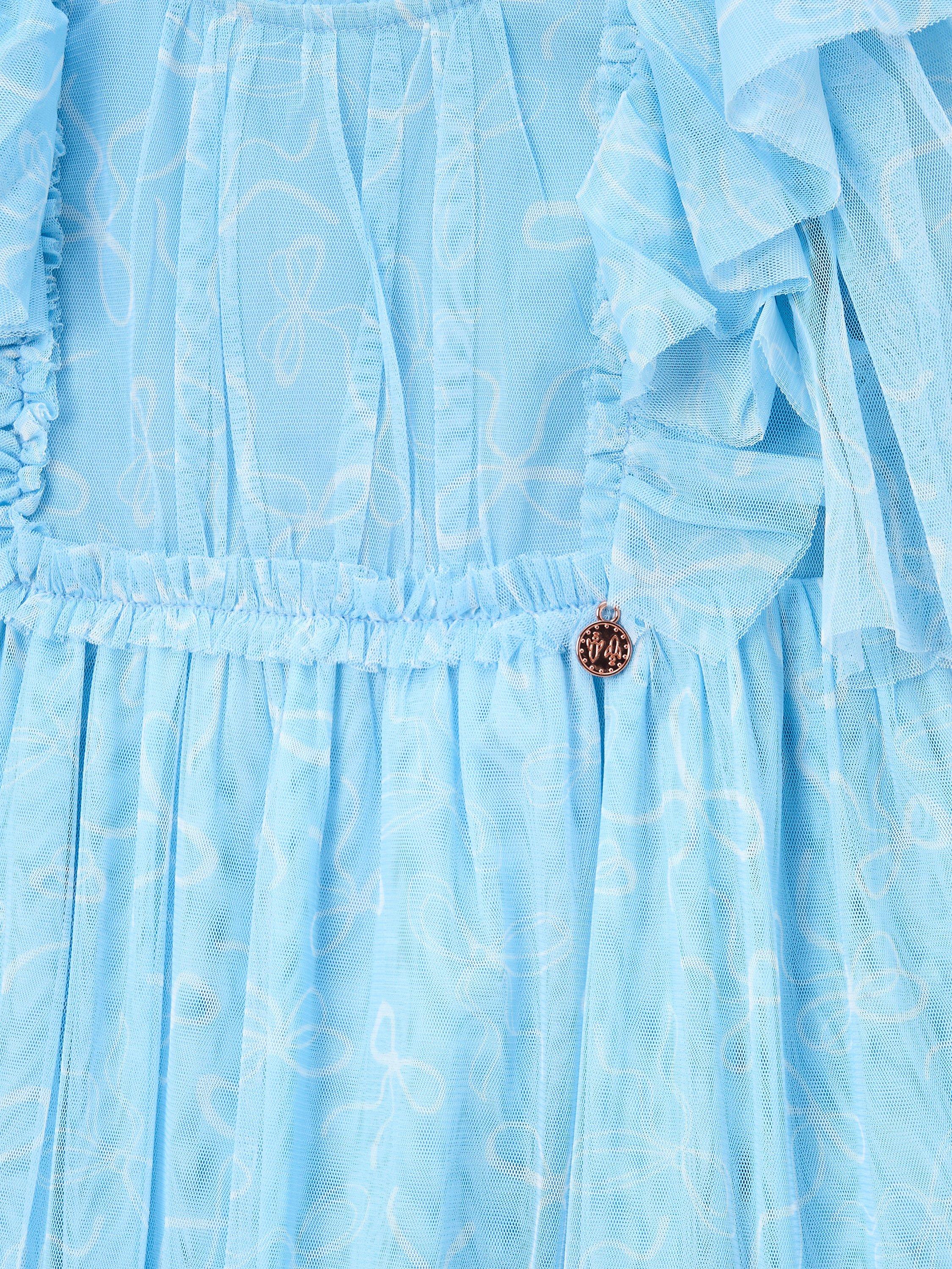 Product image 10 of 10, which shows Angel & Rocket Kids' Bow Print Mesh Dress, Blue, 3 years