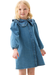 Angel & Rocket Kids' Long Sleeved Frill Collar Dress, Denim