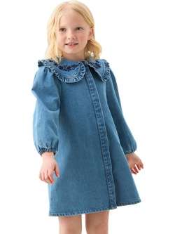 Angel & Rocket Kids' Long Sleeved Frill Collar Dress, Denim, Denim