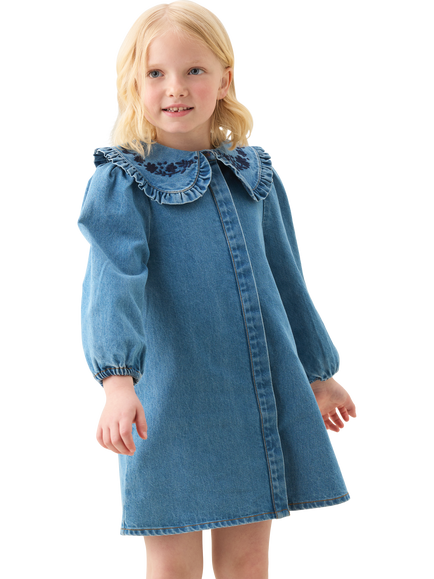 Angel & Rocket Kids' Long Sleeved Frill Collar Dress, Denim, Denim