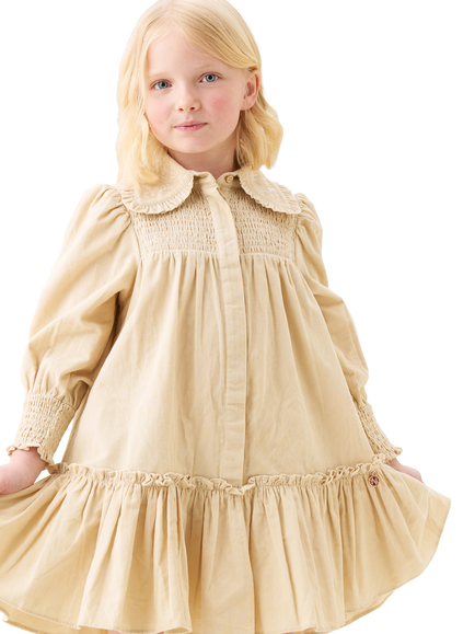 Angel & Rocket Kids' Embroidered Collar Cord Dress, Stone, Stone