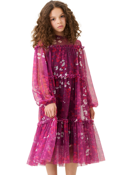 Angel & Rocket Kids' Printed Mesh Dress, Pink, Pink