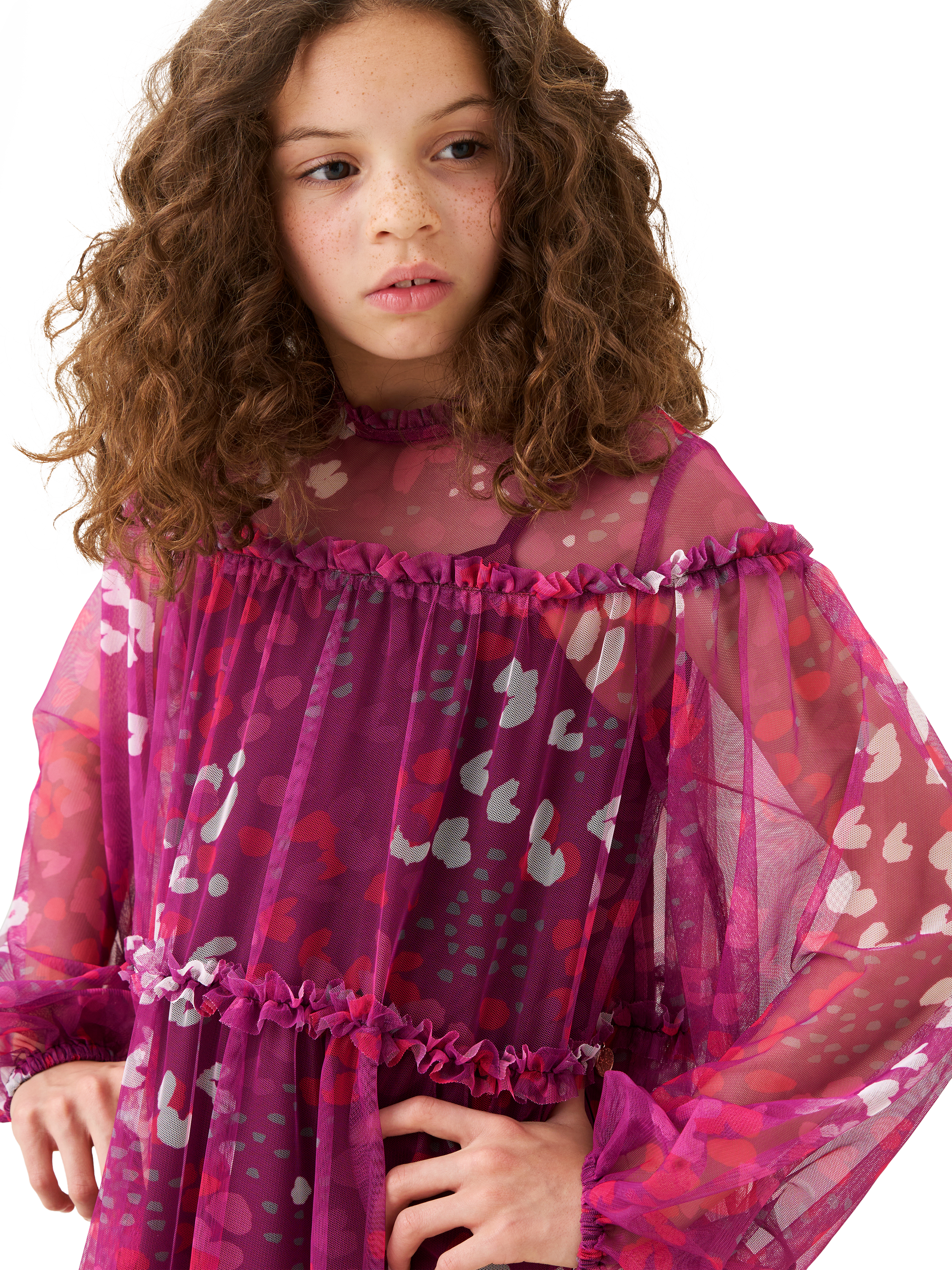 Product image 2 of 8, which shows Angel & Rocket Kids' Printed Mesh Dress, Pink, 3 years