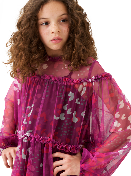 Angel & Rocket Kids' Printed Mesh Dress, Pink - view 2, Pink