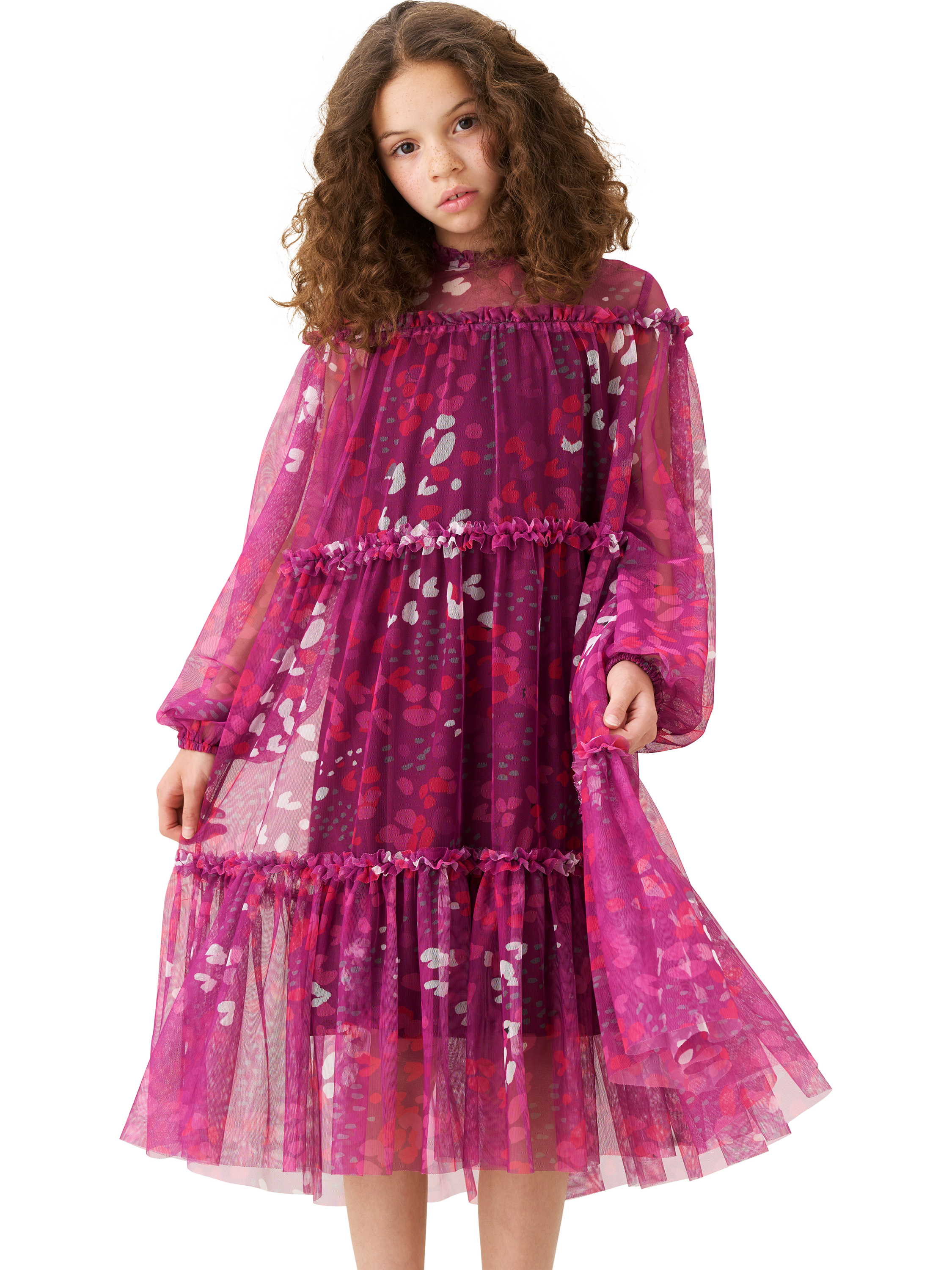 Product image 3 of 8, which shows Angel & Rocket Kids' Printed Mesh Dress, Pink, 3 years