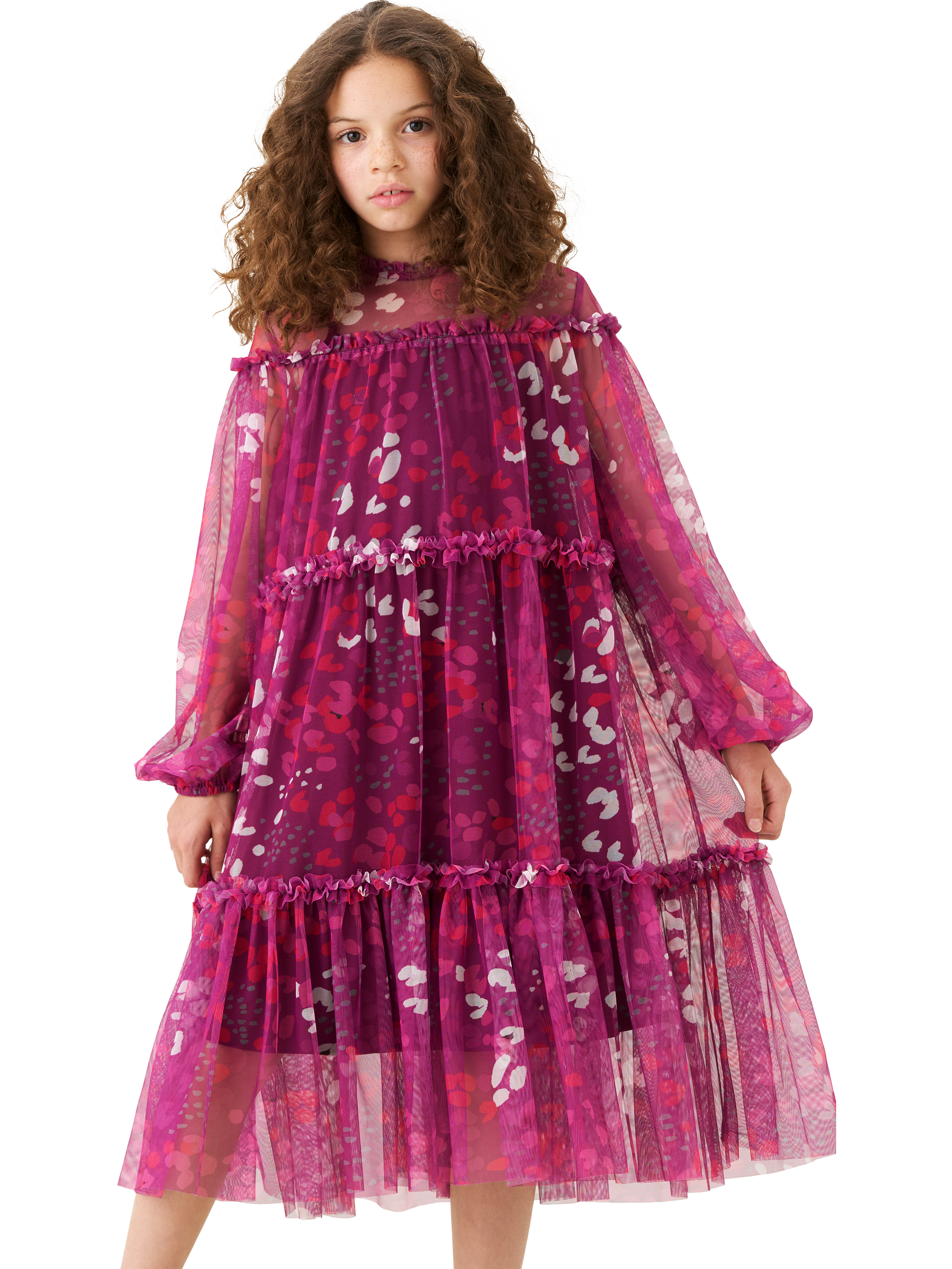 Product image 4 of 8, which shows Angel & Rocket Kids' Printed Mesh Dress, Pink, 3 years
