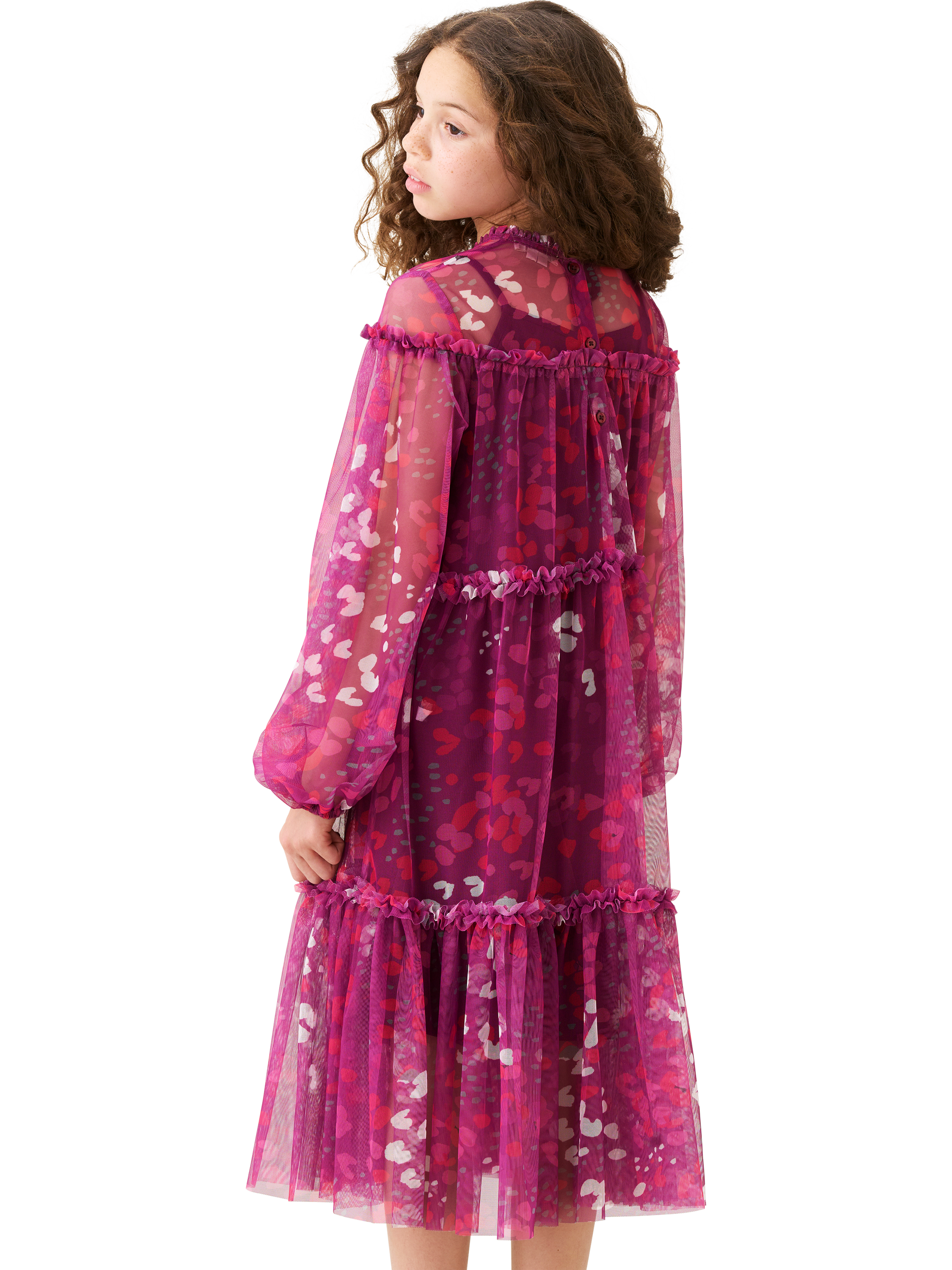 Product image 5 of 8, which shows Angel & Rocket Kids' Printed Mesh Dress, Pink, 3 years
