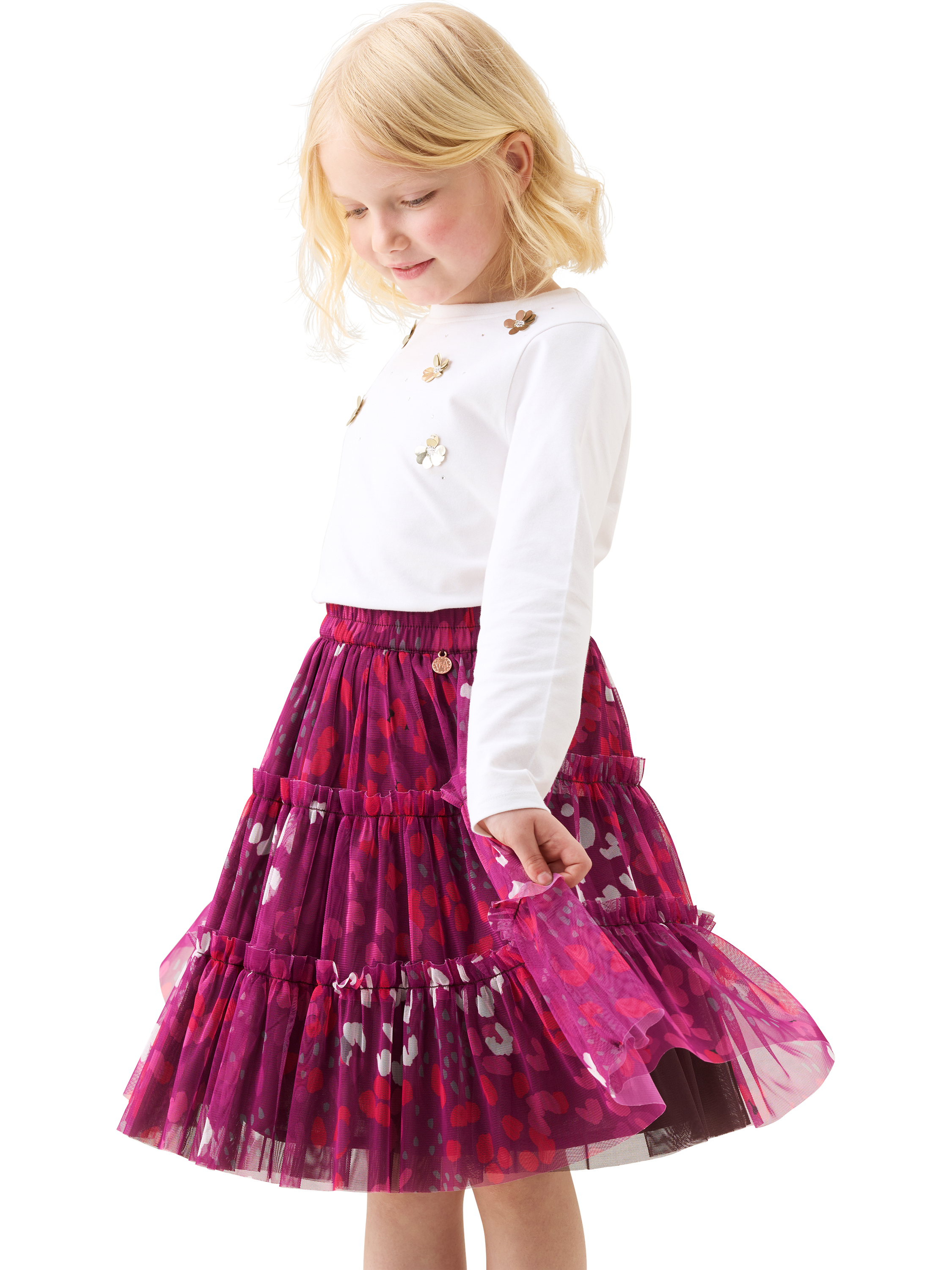 Product image 2 of 8, which shows Angel & Rocket Kids' Mesh Midi Skirt, Pink, 3 years