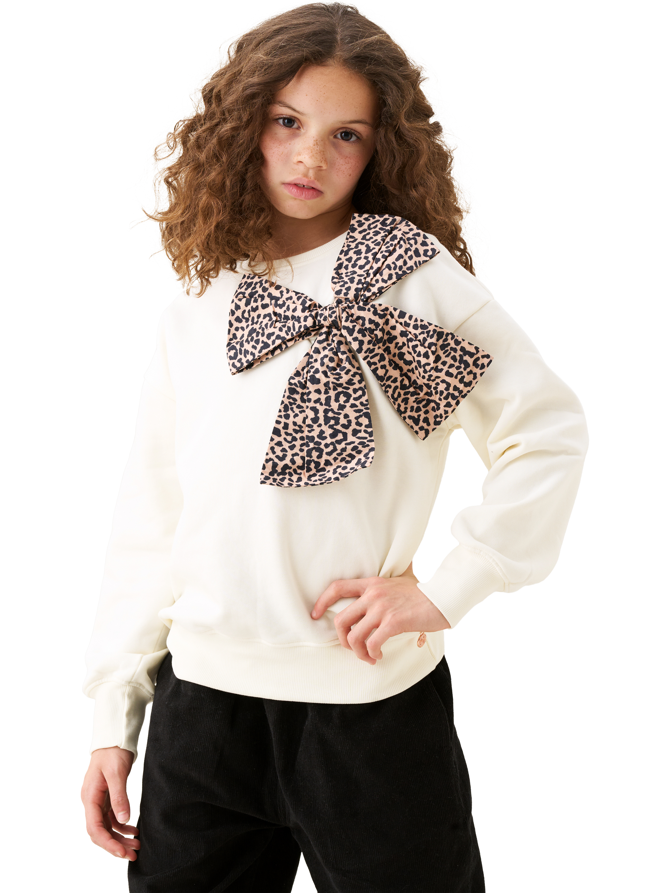 Product image 1 of 6, which shows Angel & Rocket Kids' Bow Sweatshirt, Ivory, 3-4 years
