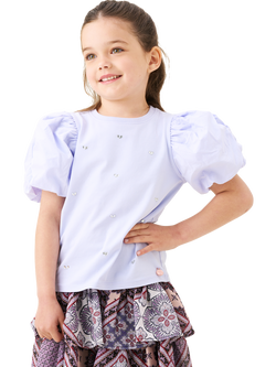 Angel & Rocket Kids' Puff Sleeve T-Shirt, Lilac, Lilac