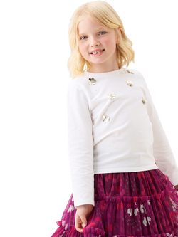 Angel & Rocket Kids' Cotton Long Sleeved Sequin T-Shirt, White, White