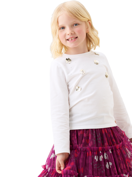 Angel & Rocket Kids' Cotton Long Sleeved Sequin T-Shirt, White, White