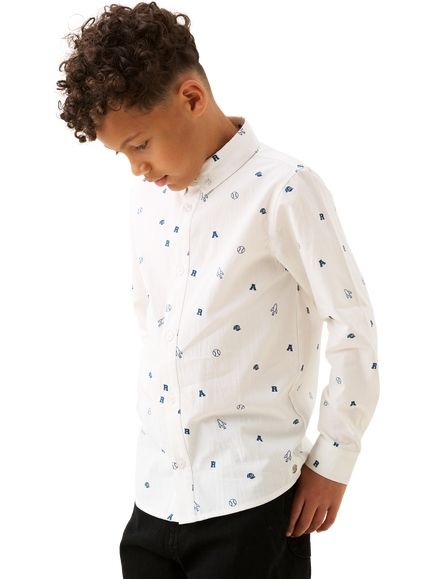Angel & Rocket Kids' Cotton Poplin Long Sleeved Shirt, White