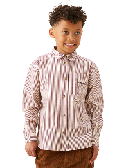 Angel & Rocket Kids' Cotton Long Sleeved Fine Stripe Shirt, Stone, Stone