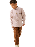 Angel & Rocket Kids' Cotton Long Sleeved Fine Stripe Shirt, Stone