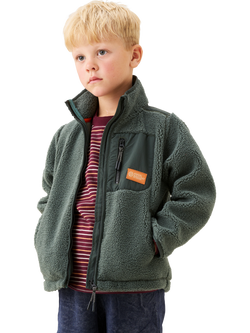 Angel & Rocket Kids' High Neck Zipped Sherpa Fleece, Green, Green