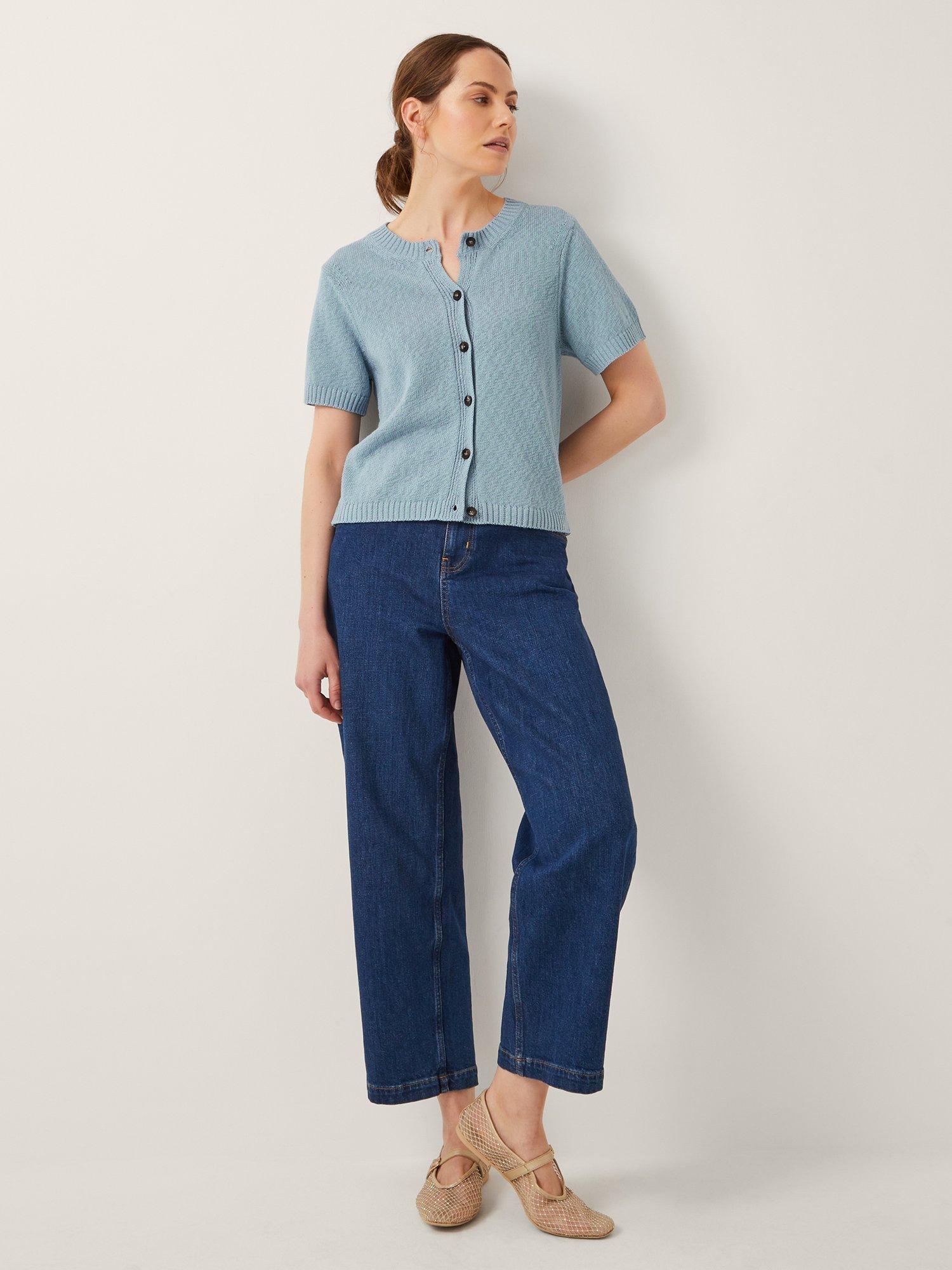 Product image 3 of 11, which shows Monsoon Celia Short Sleeve Cardigan, Blue, S
