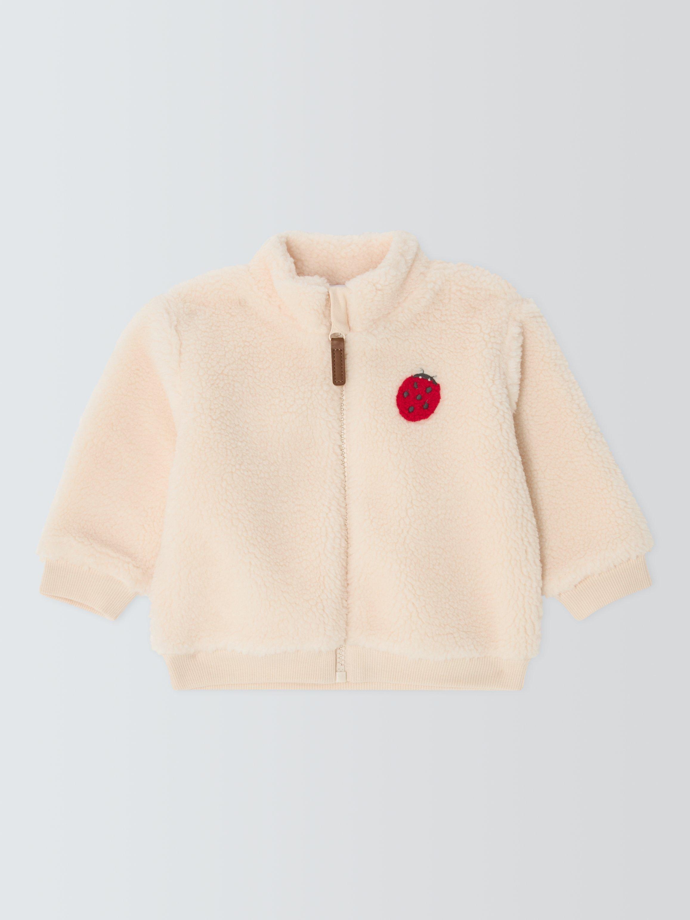 Product image 1 of 3, which shows John Lewis Baby Ladybird Borg Jacket, Natural, 0-3 months