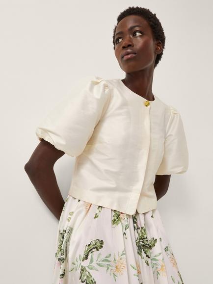 Monsoon Anne Puff Sleeve Jacket, Cream, Cream