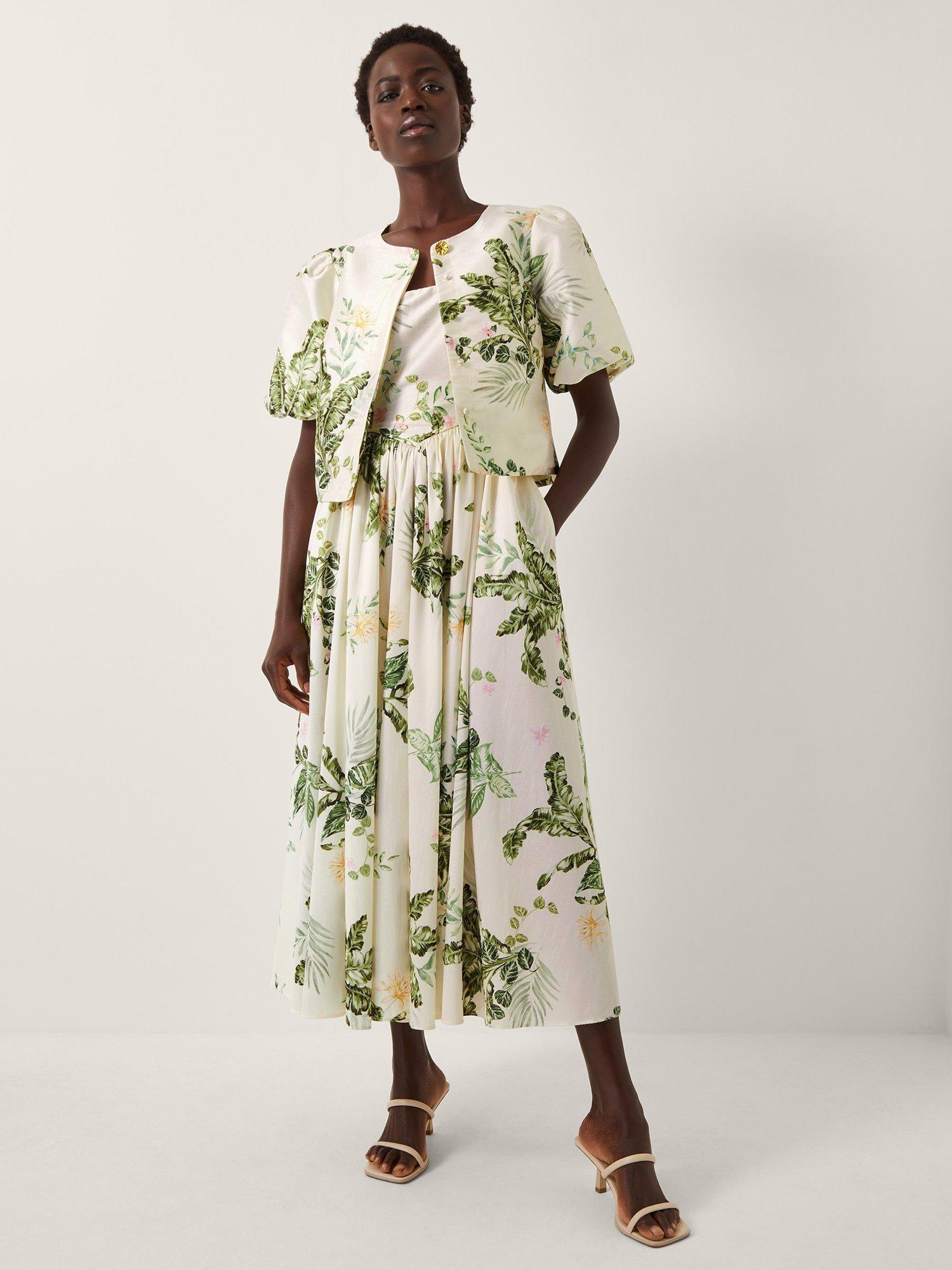 Product image 1 of 5, which shows Monsoon Anne Puff Sleeve Floral Jacket, Cream/Multi, 8
