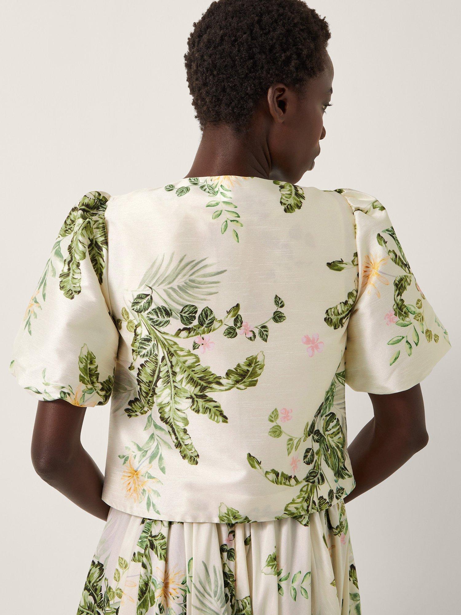 Product image 2 of 5, which shows Monsoon Anne Puff Sleeve Floral Jacket, Cream/Multi, 8
