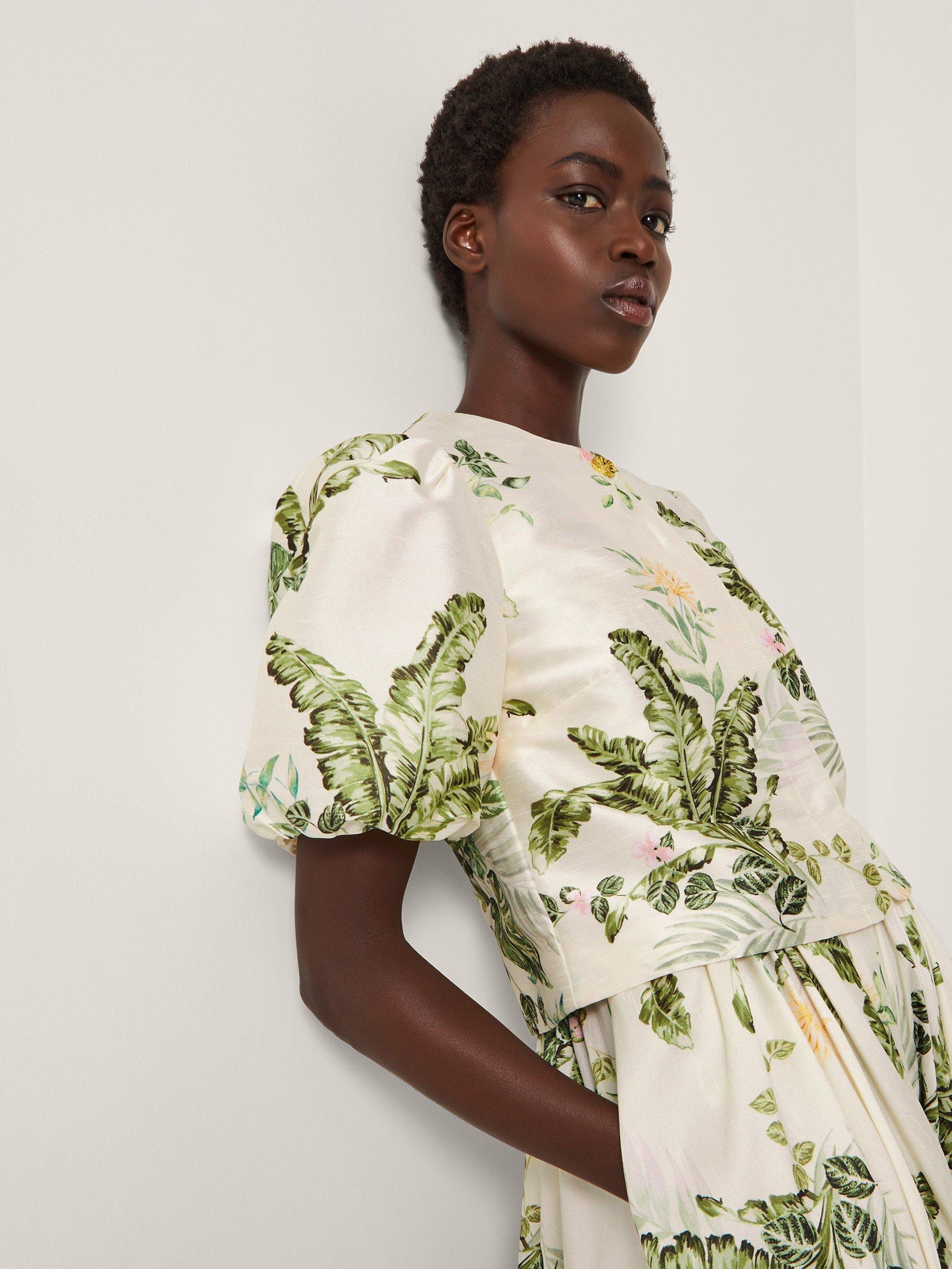 Product image 3 of 5, which shows Monsoon Anne Puff Sleeve Floral Jacket, Cream/Multi, 8