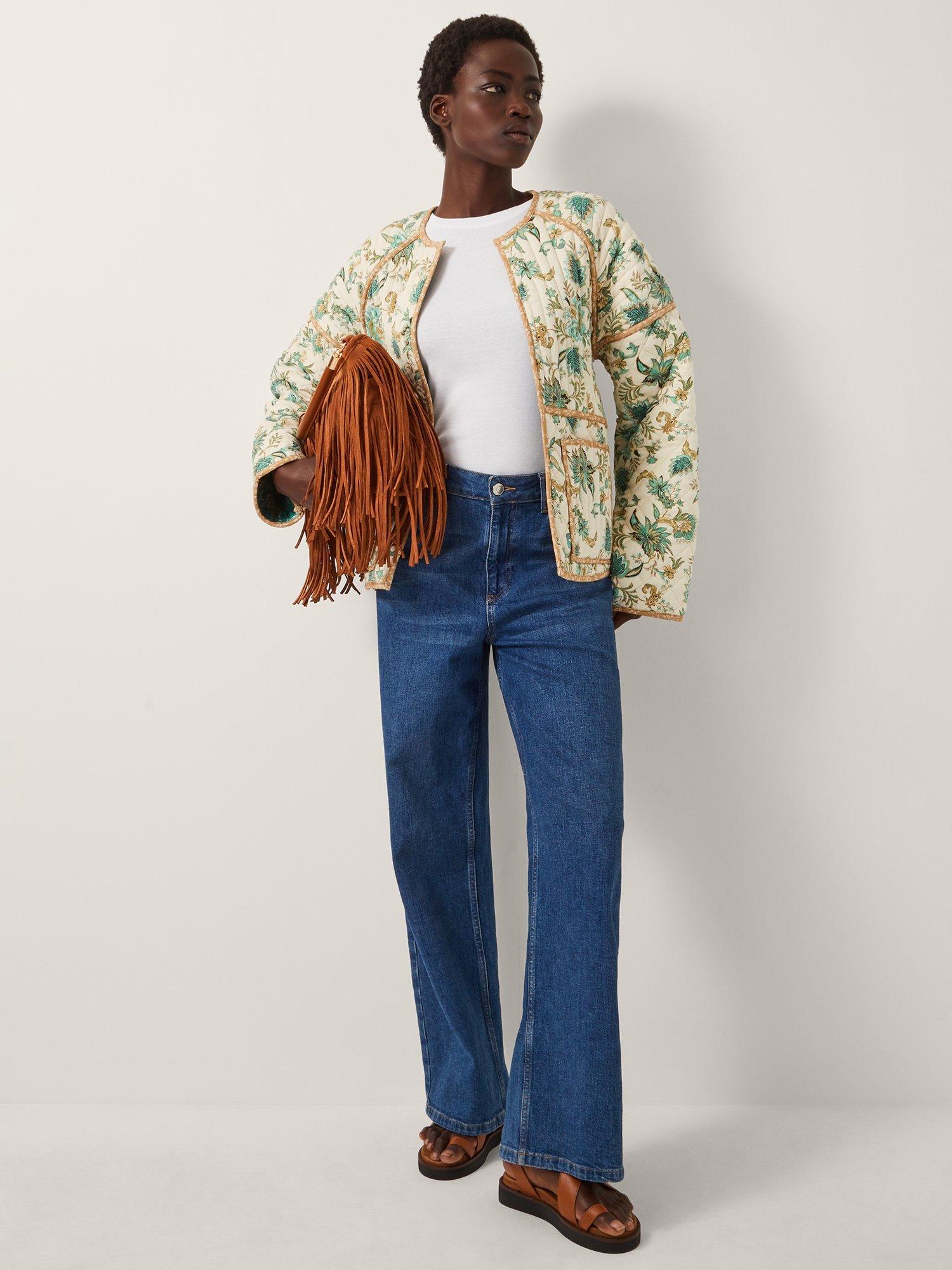 Product image 3 of 6, which shows Monsoon Saoirse Floral Quilted Jacket, Ivory/Multi, M