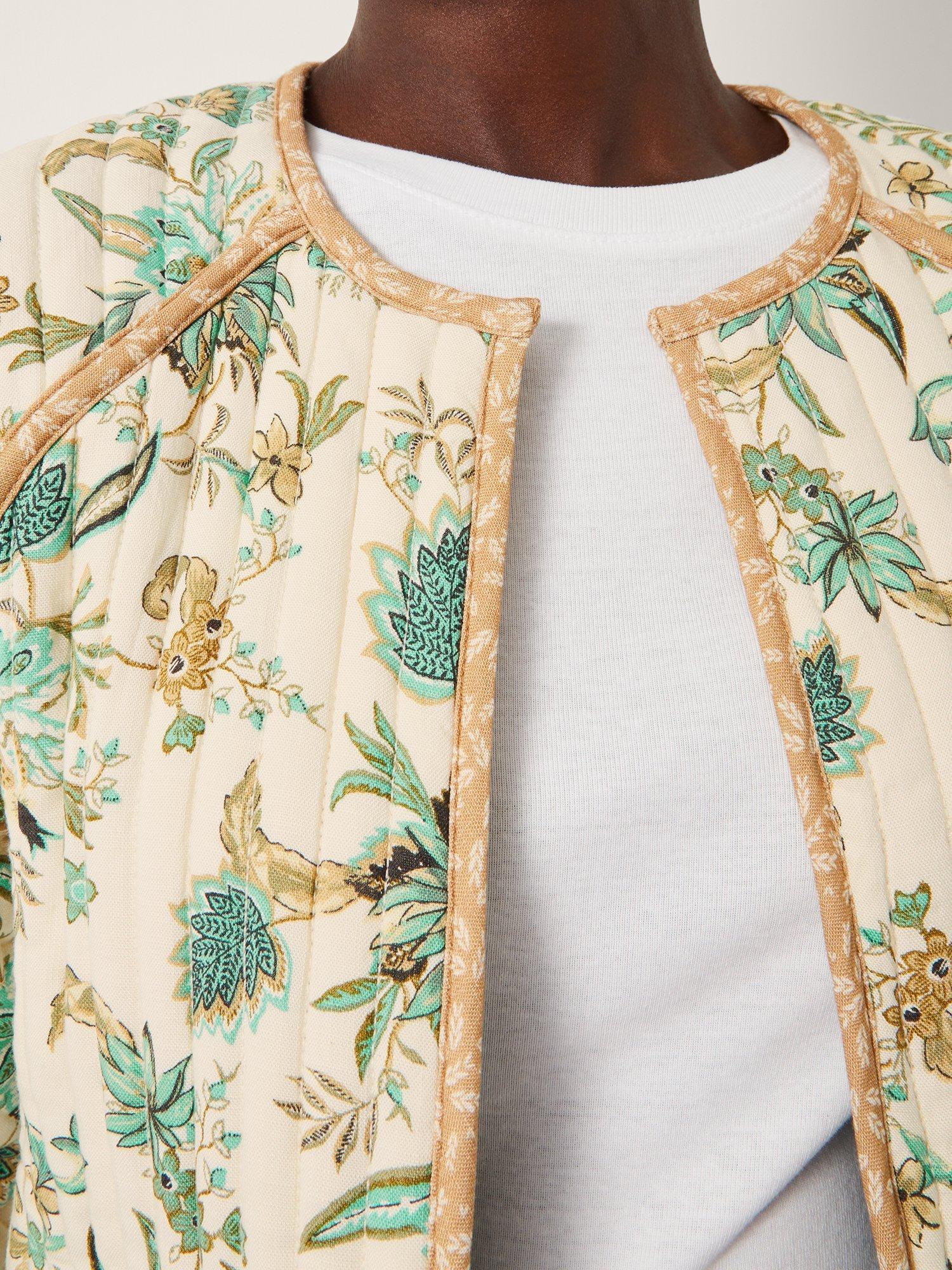 Product image 5 of 6, which shows Monsoon Saoirse Floral Quilted Jacket, Ivory/Multi, M