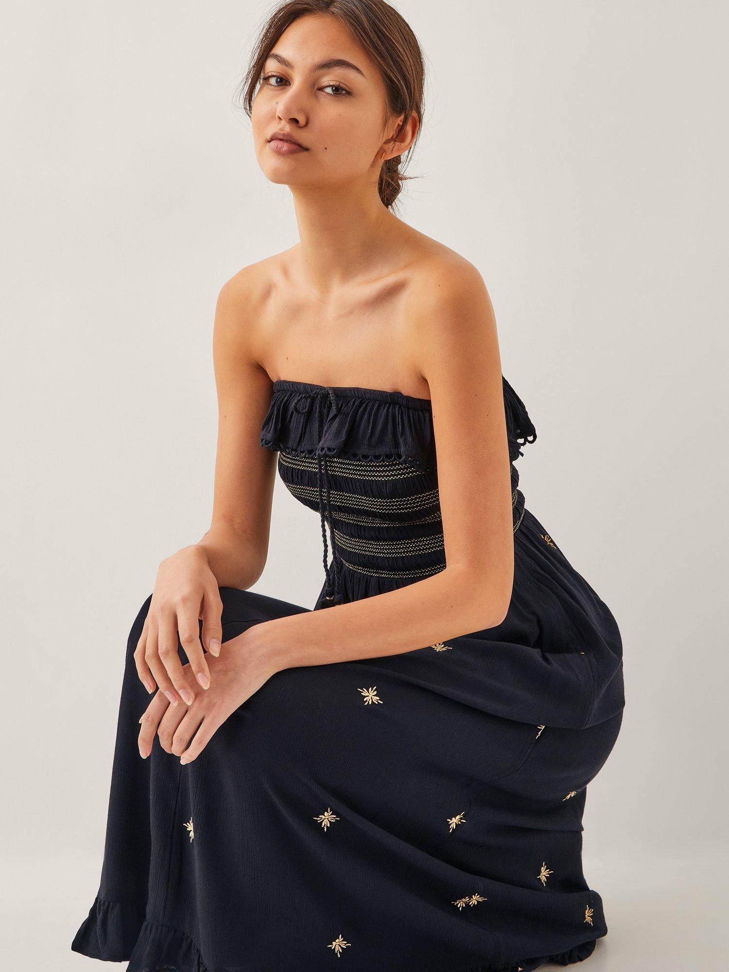 Product image 4 of 5, which shows Monsoon Blair Embroidered Frill Midi Dress, Black, S