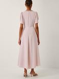 Monsoon Bonnie Bow Front Puff Sleeve Midi Dress, Blush